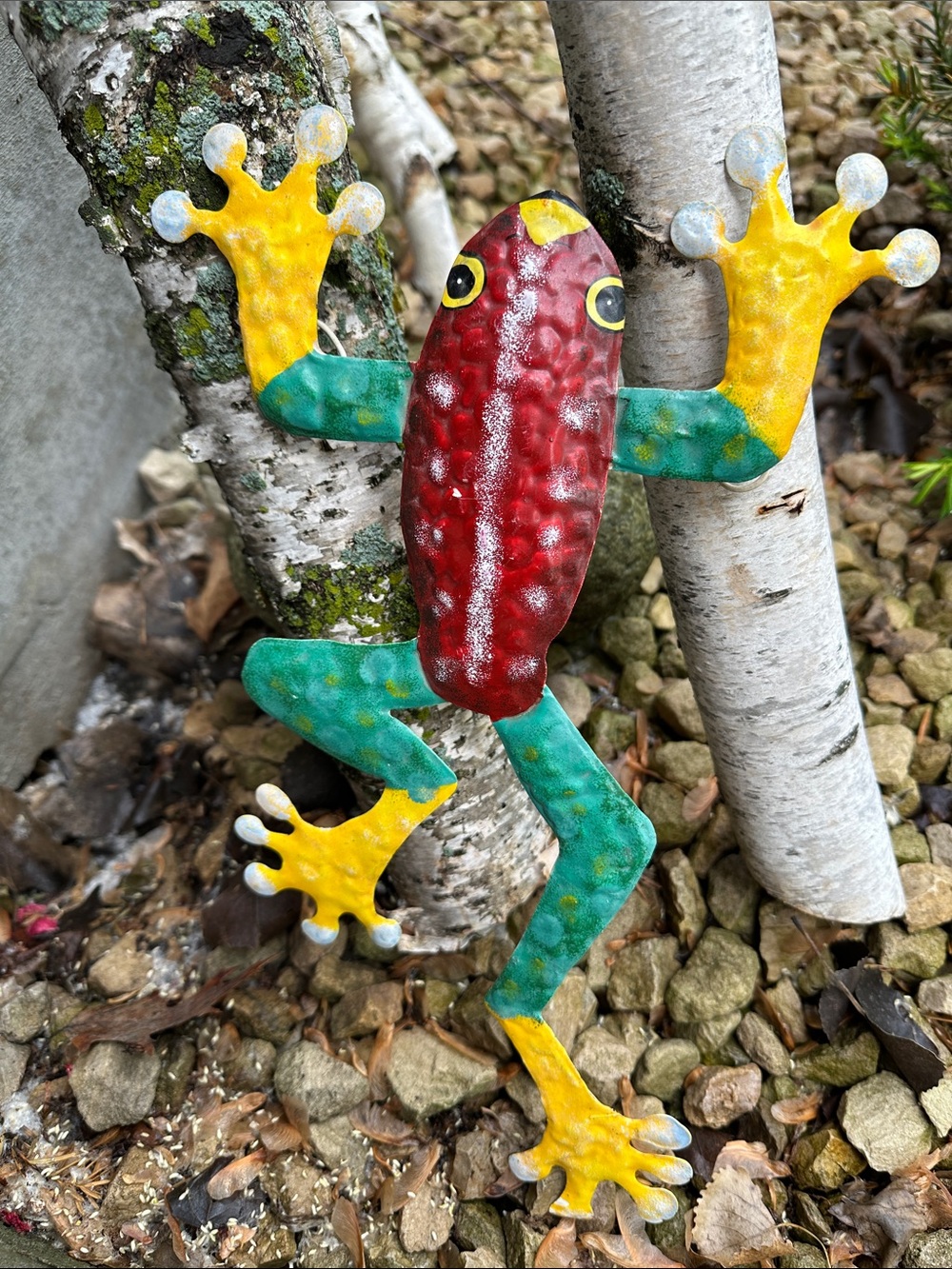 15” Painted Rainforest Frog Metal Wall Art Red Green Yello Southwest Garden Boho